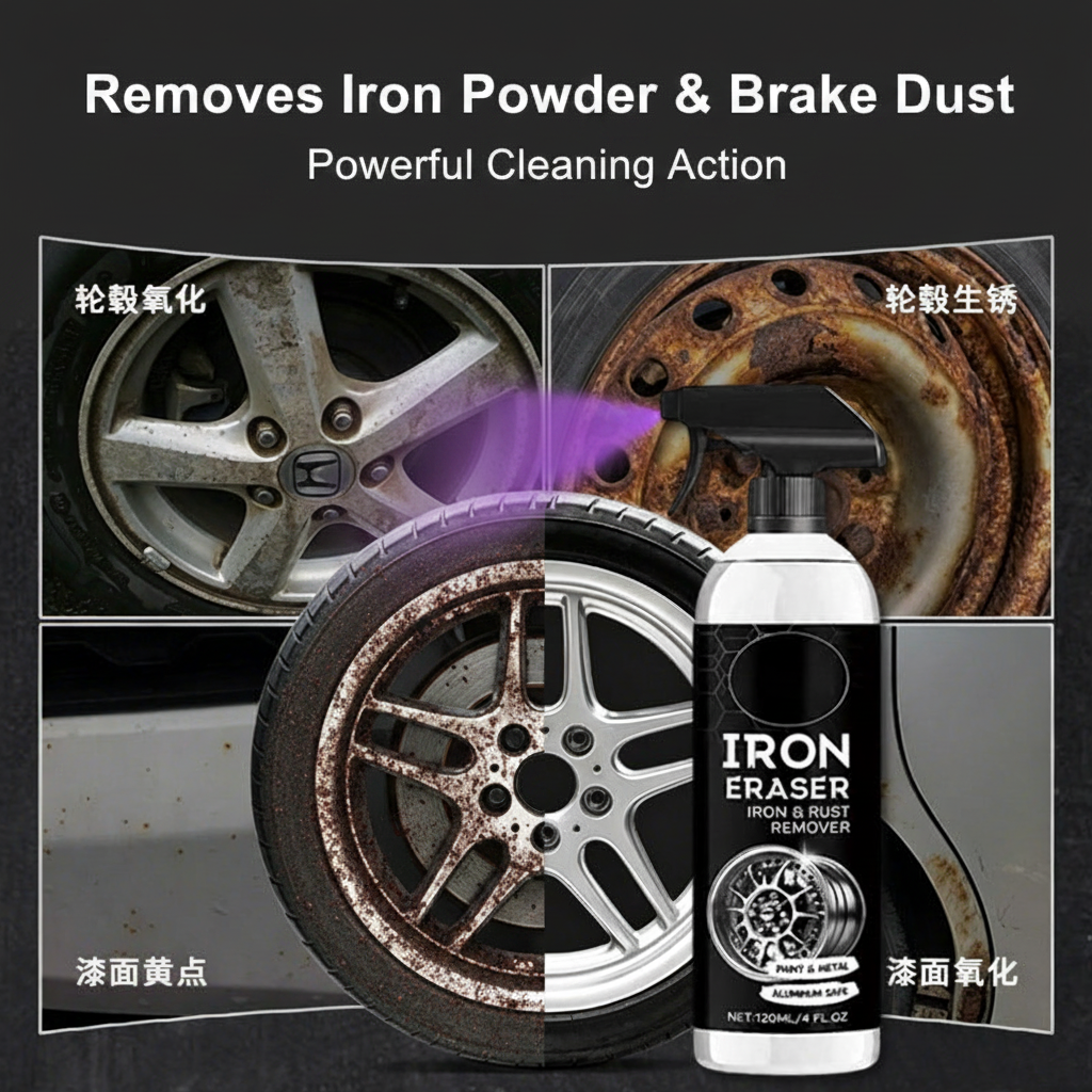 Car Rust Remover & Wheel Cleaner Spray 120ml – Iron Powder & Rust Stain Remover, Paint-Safe Formula