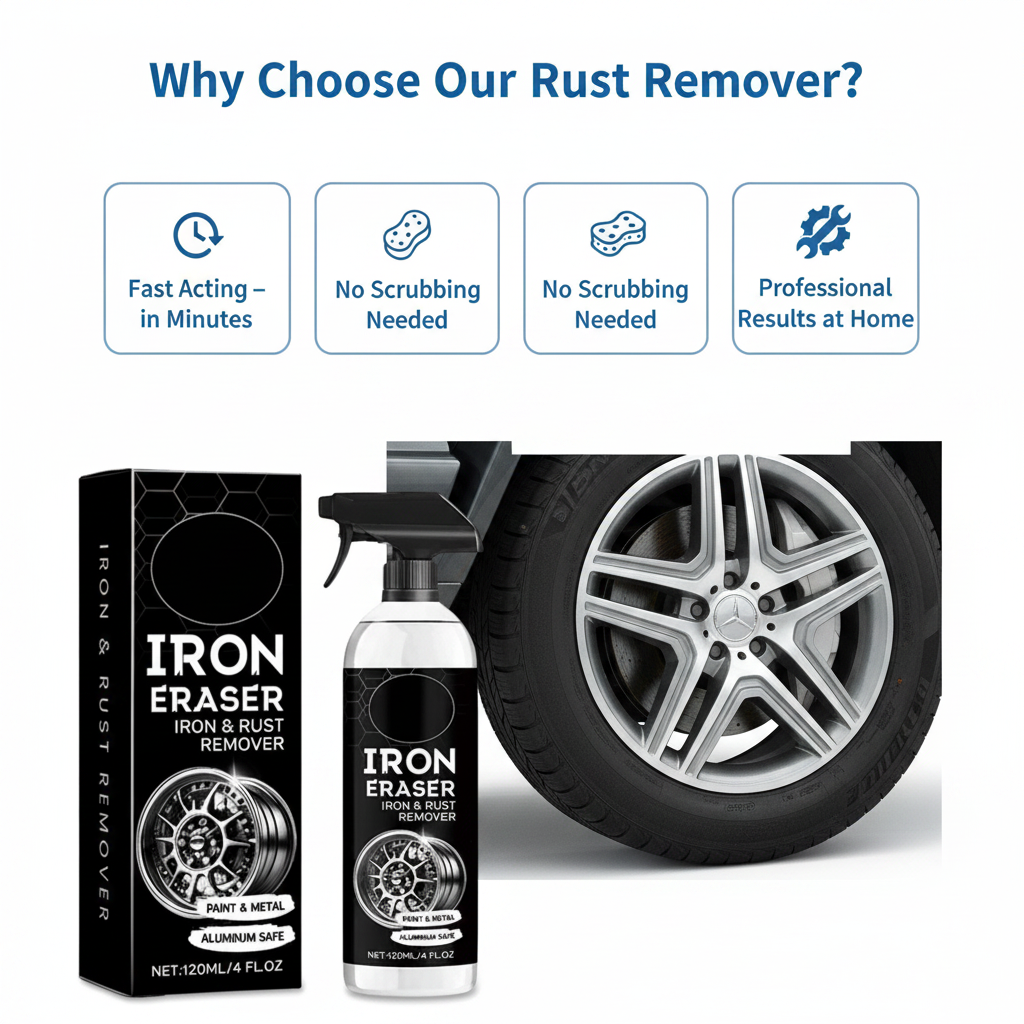 Car Rust Remover & Wheel Cleaner Spray 120ml – Iron Powder & Rust Stain Remover, Paint-Safe Formula